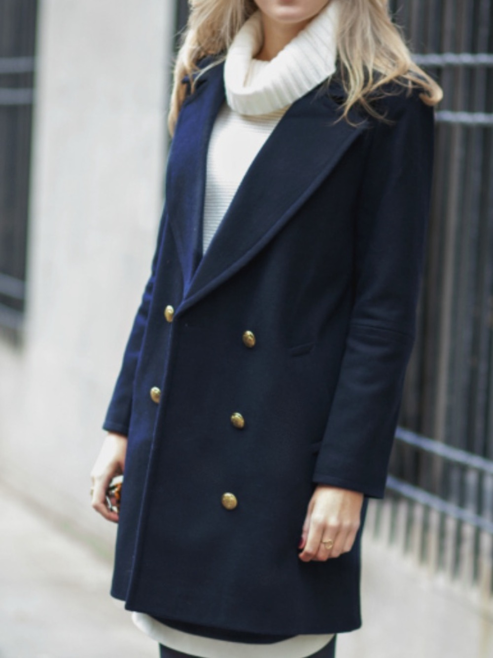 EXPRESS Wool Double-Breasted Navy Coat with Gold Buttons Size Small